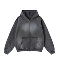 CHARCOAL DISTRESSED ZIP HOODIE