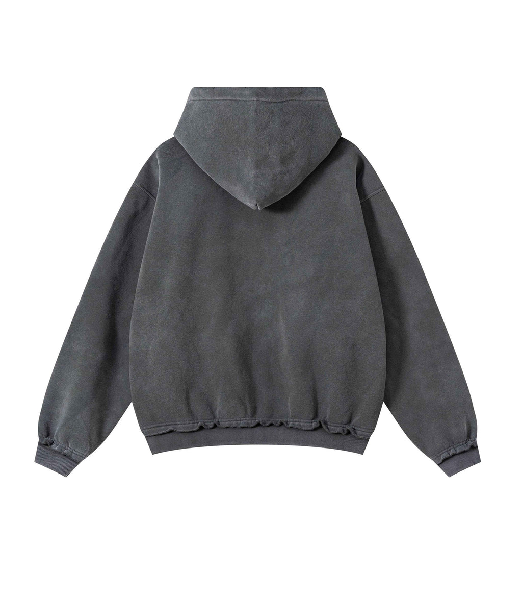 CHARCOAL DISTRESSED ZIP HOODIE