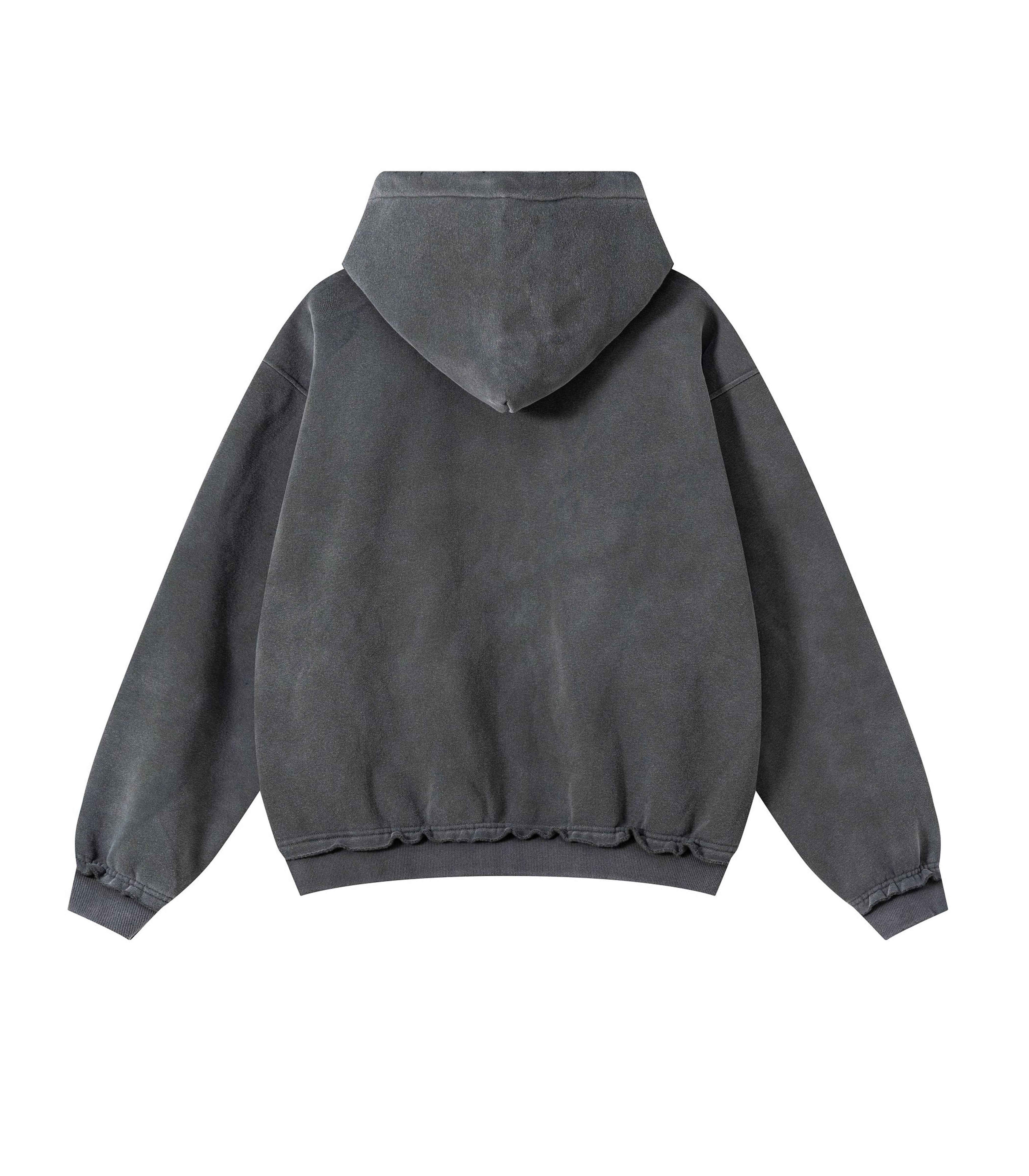 CHARCOAL DISTRESSED ZIP HOODIE