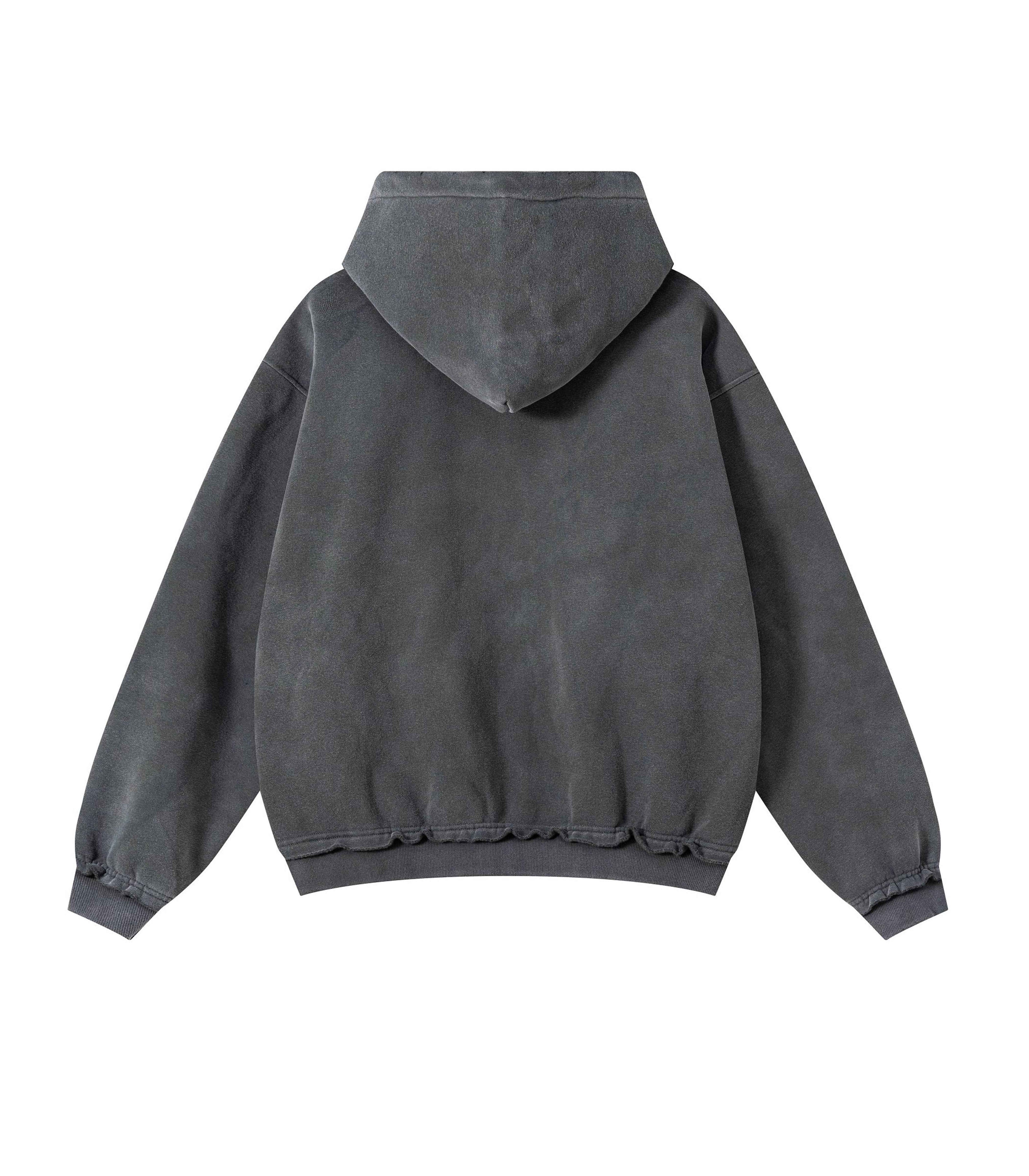 CHARCOAL DISTRESSED ZIP HOODIE