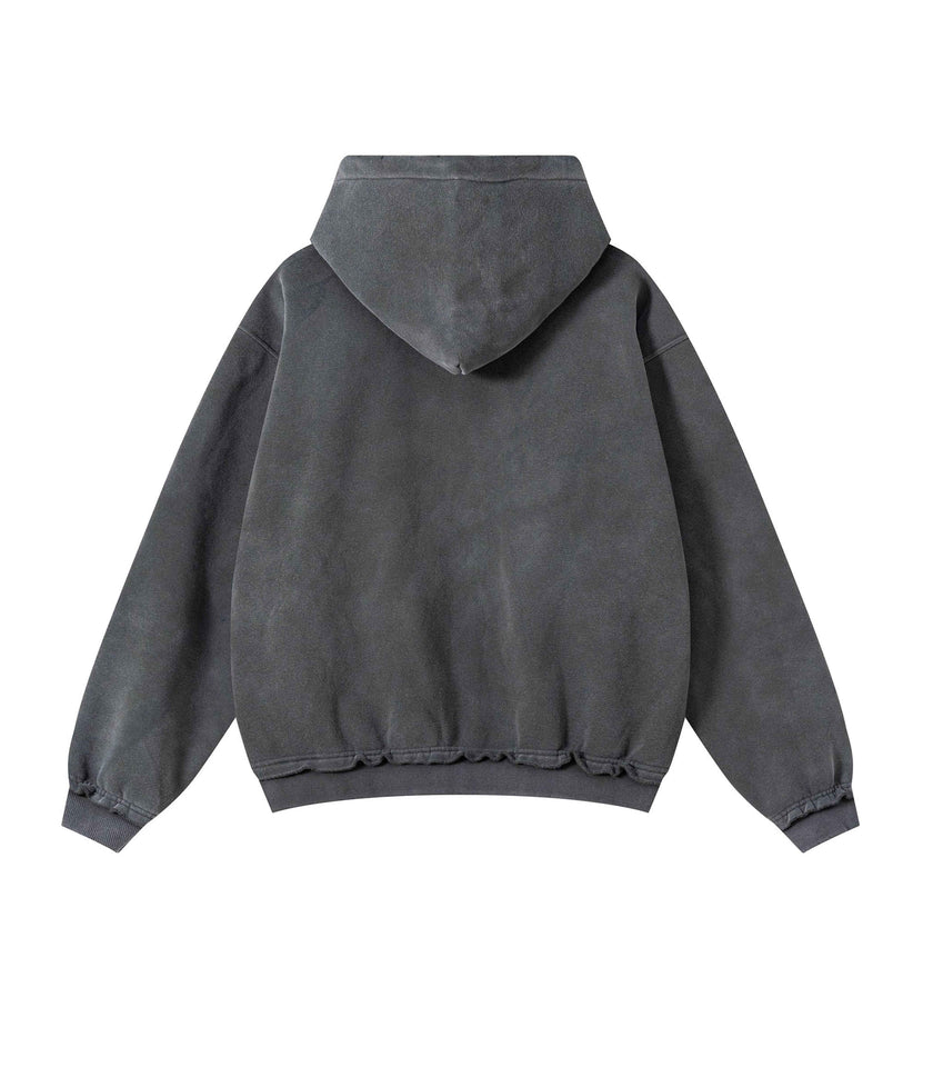 CHARCOAL DISTRESSED ZIP HOODIE