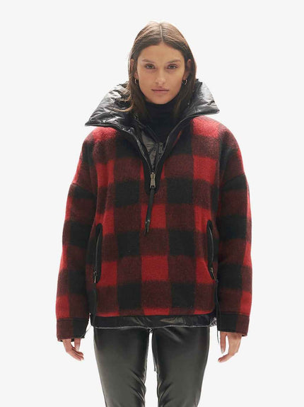 Reversible Wool Half Zip Puffer - Black Plaid