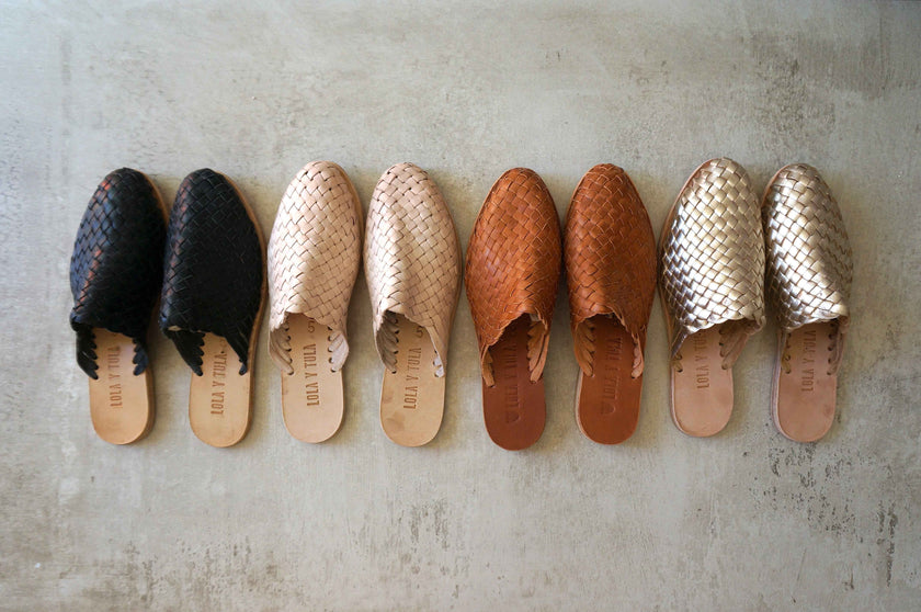 Hand Woven Leather Slides Black