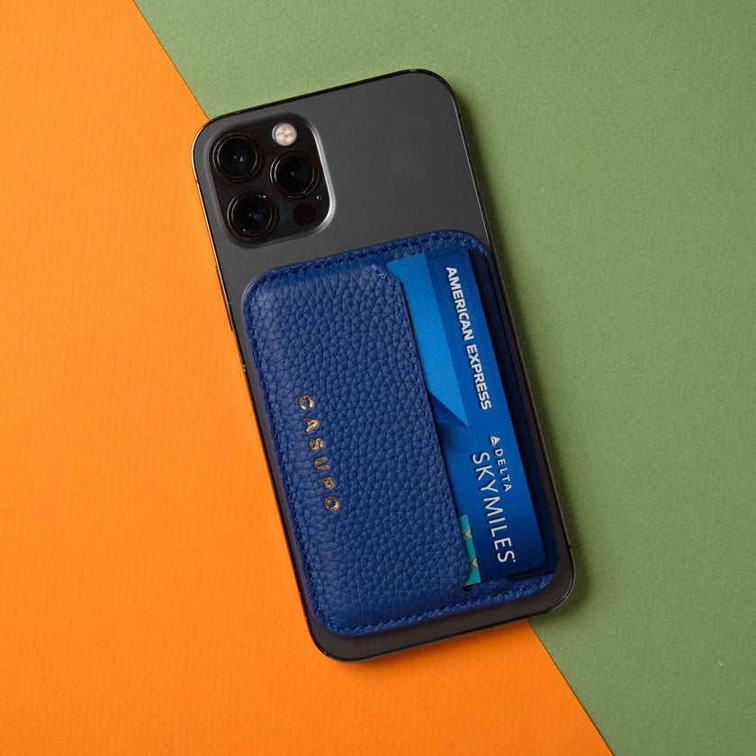 Mag Safe Leather Wallet with RFID - Cobalt