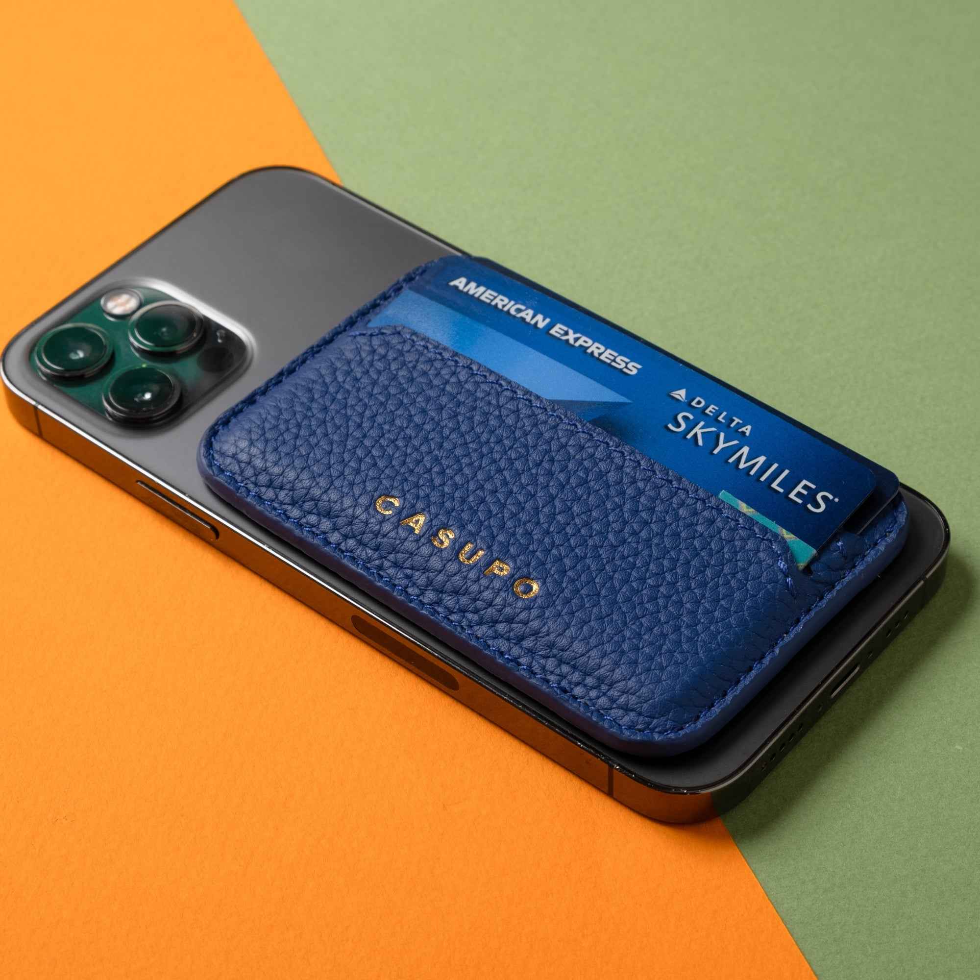 Mag Safe Leather Wallet with RFID - Cobalt