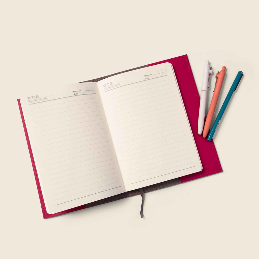 Refillable A5 Leather Notebook Cover – Pink