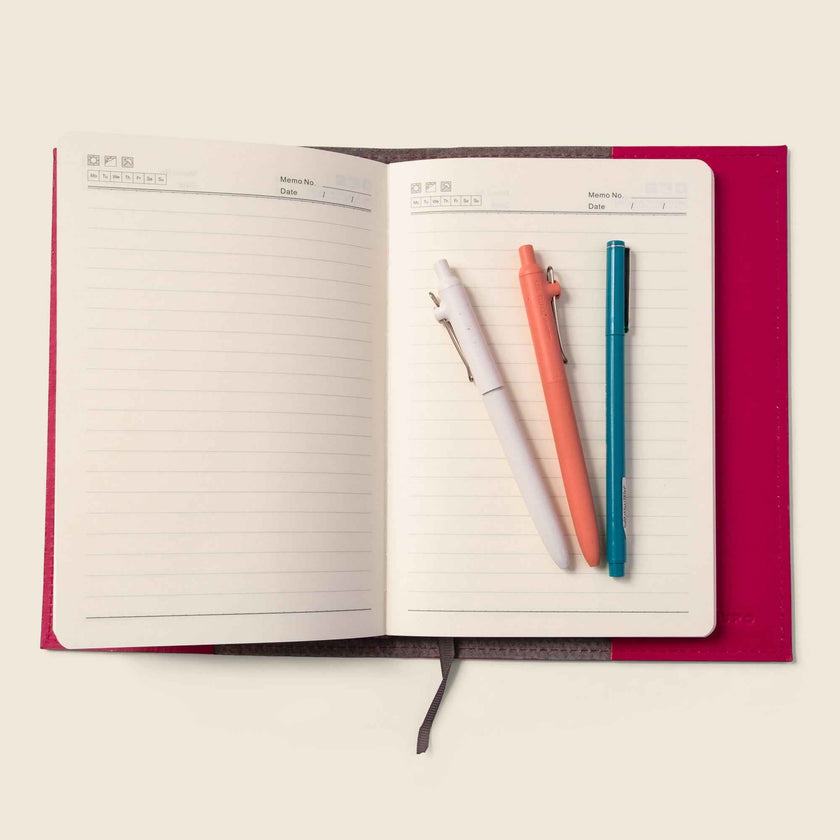 Refillable A5 Leather Notebook Cover – Pink
