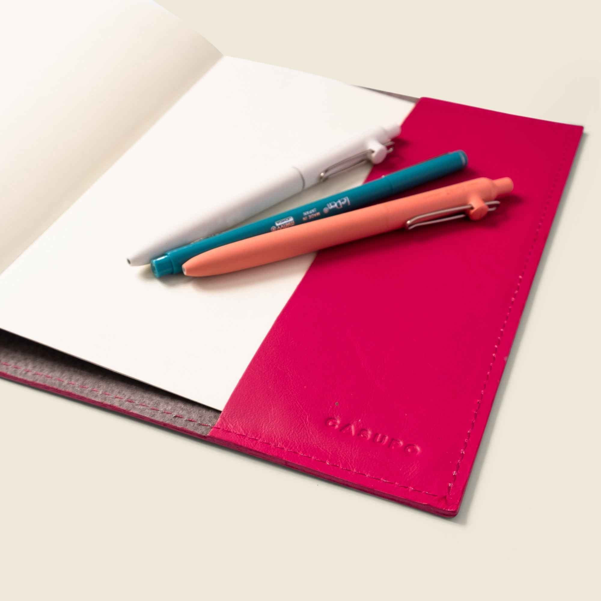 Refillable A5 Leather Notebook Cover – Pink