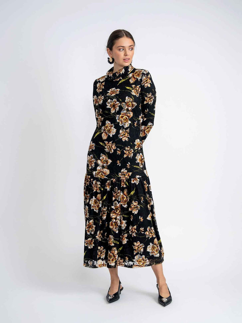 Floral Printed Sheared Dress