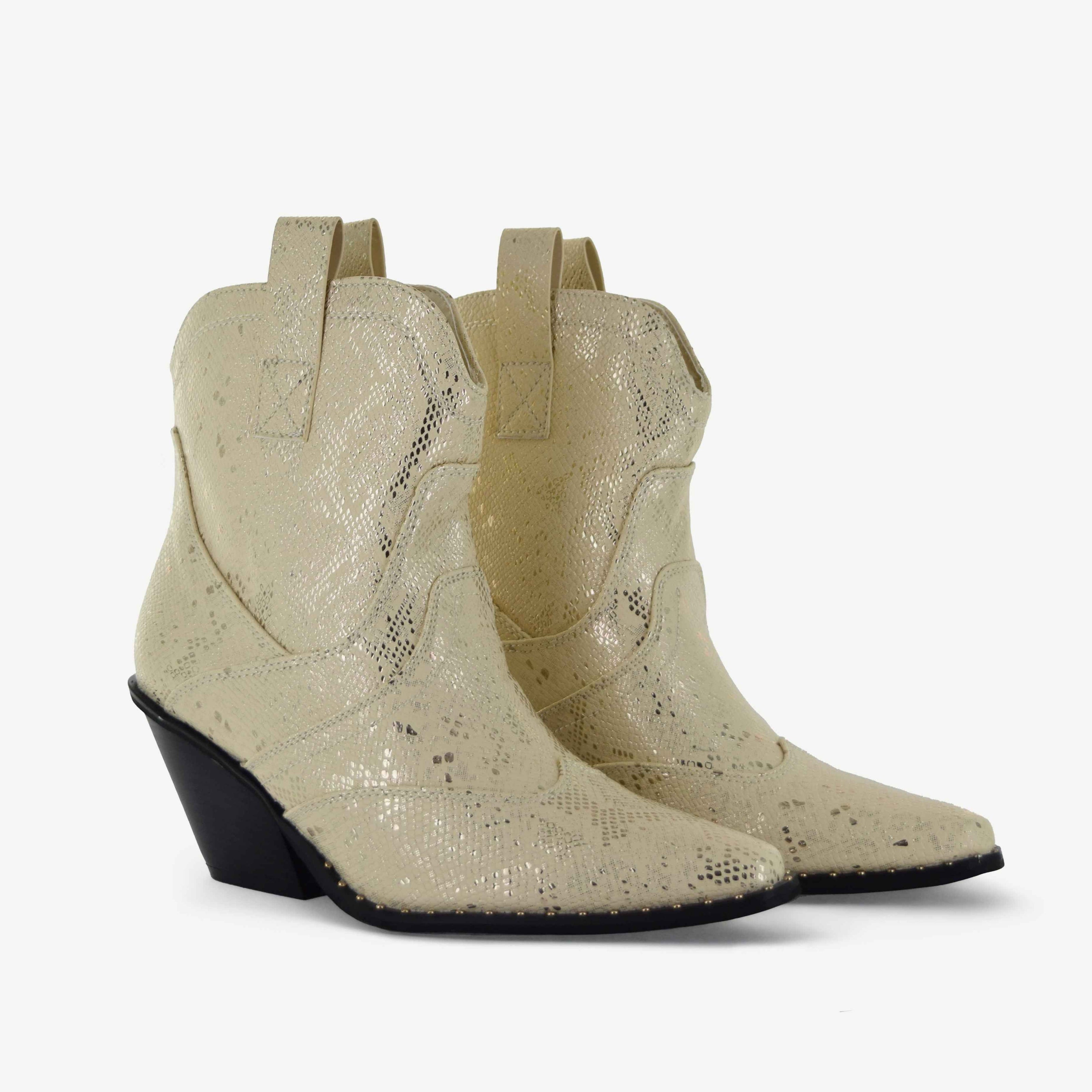 ISABEL: WESTERN BOOTIE - OFF-WHITE SNAKE