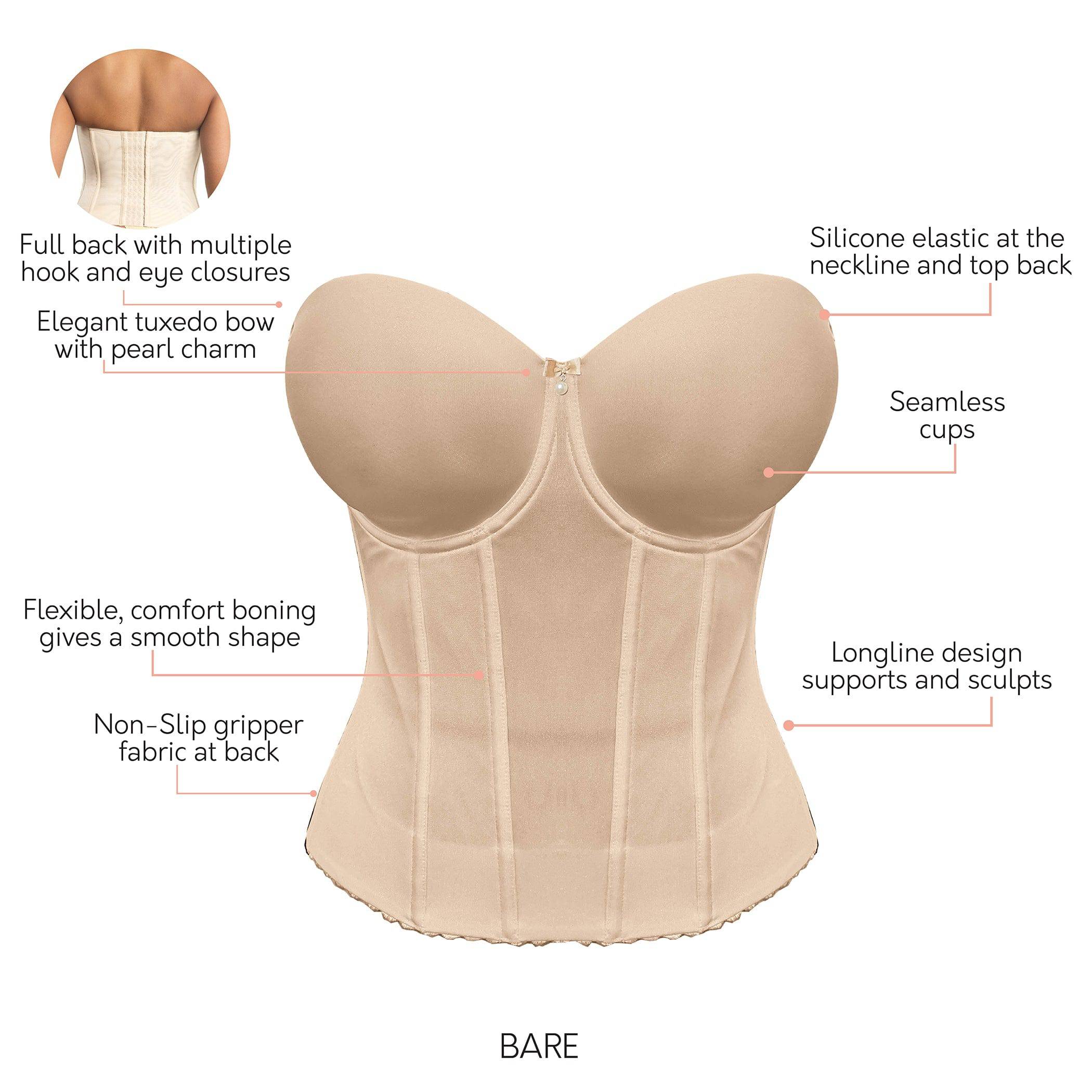 Elise Full Bust Padded Strapless Bustier - Bare