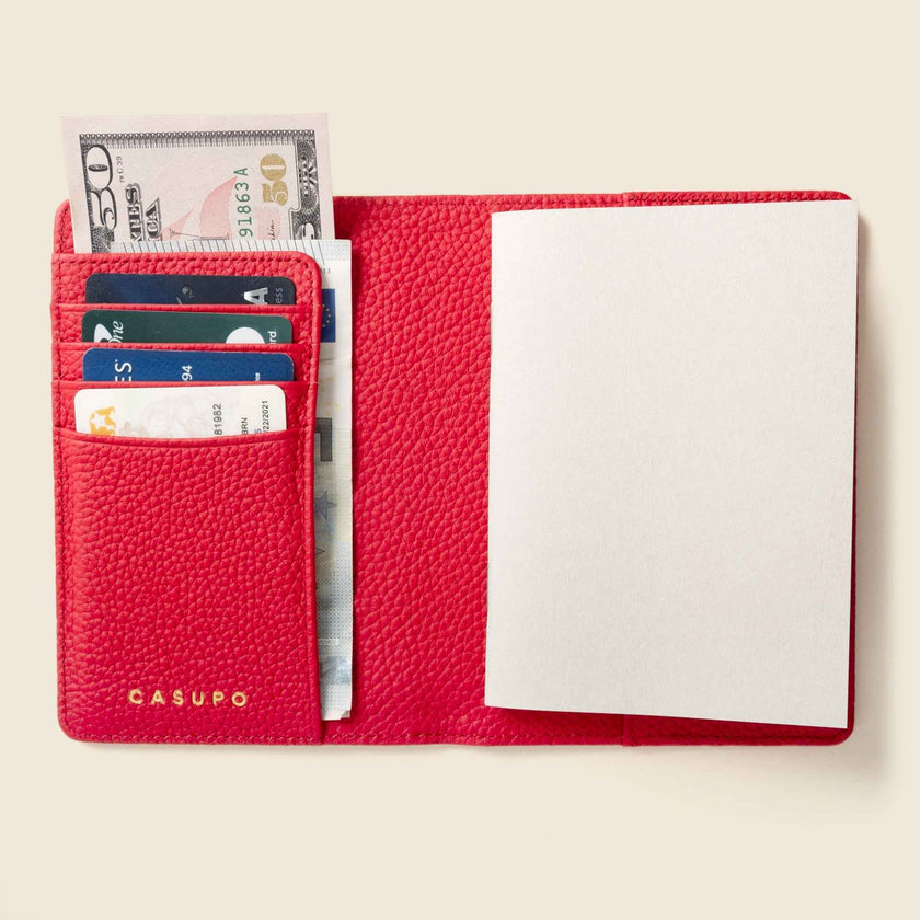 Leather Passport Wallet with RFID - Red