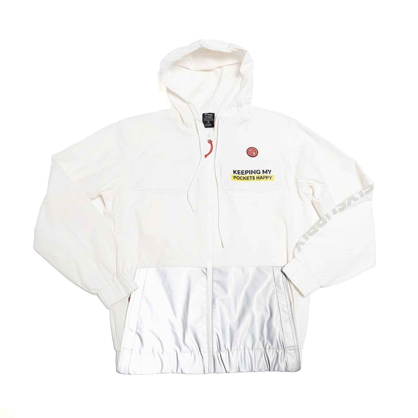 Happy Pockets Windbreaker Zip-Up Jacket (White)