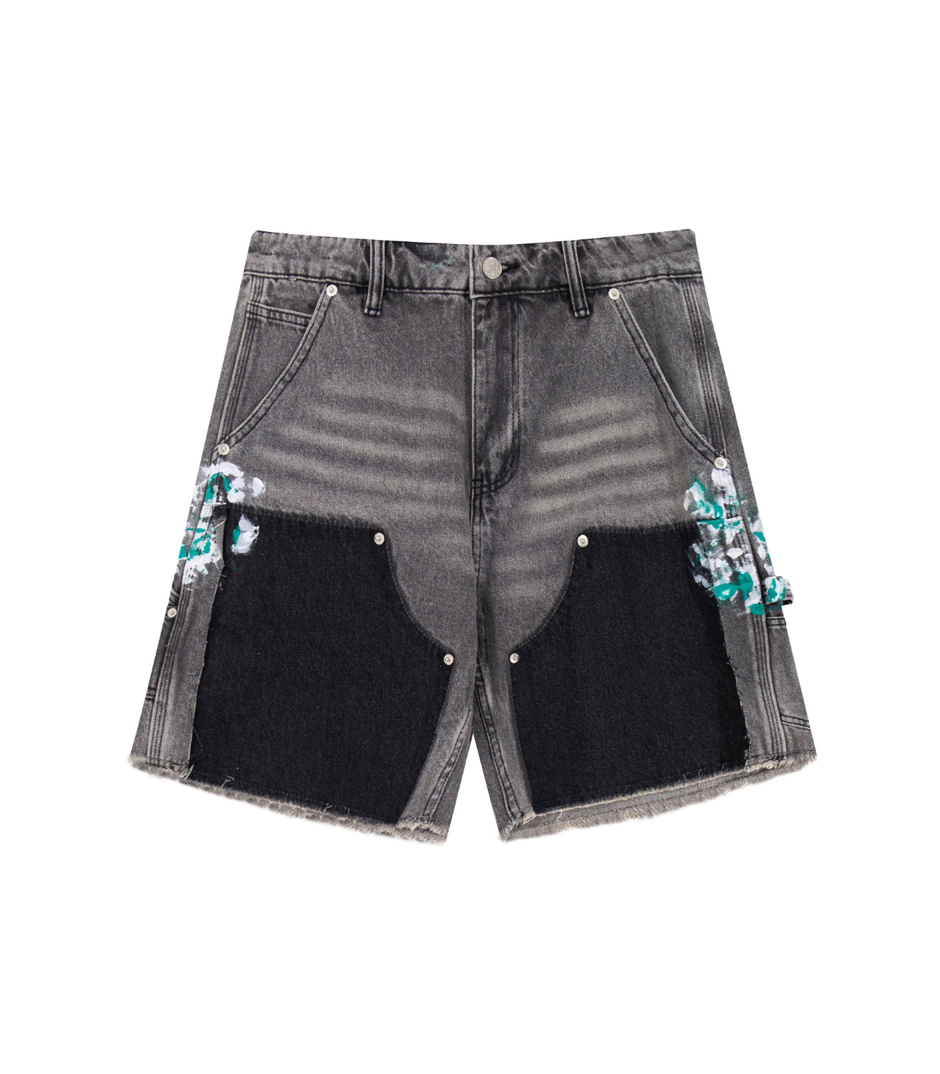 GREY SPLIT PAINTERS SHORTS