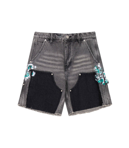 GREY SPLIT PAINTERS SHORTS