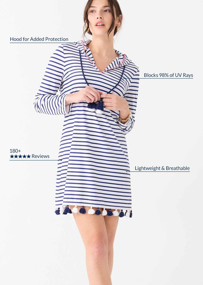 Navy Stripe Hooded Cover Up