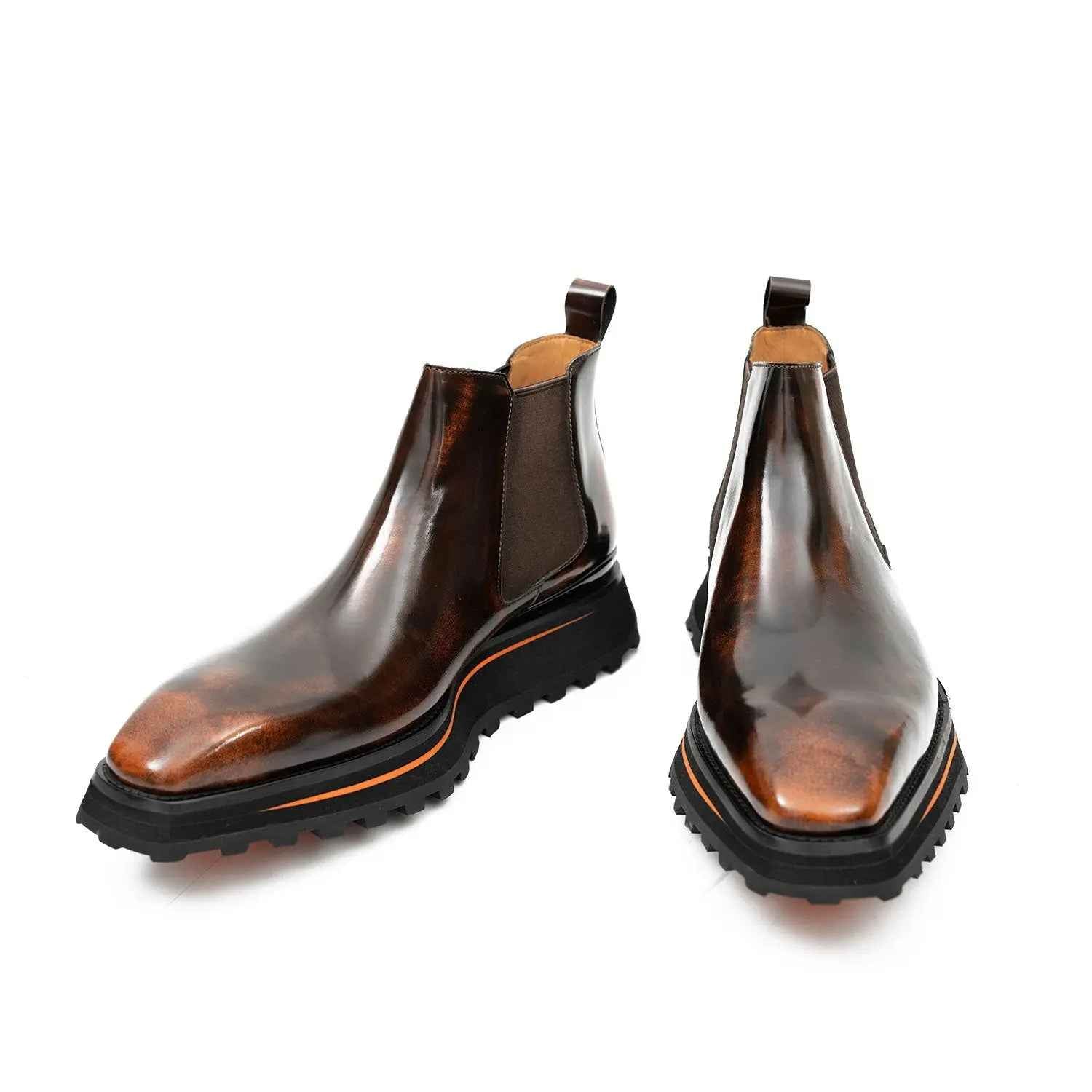 Foil leather Thick-Soled Chelsea Boot 2898KD Brown