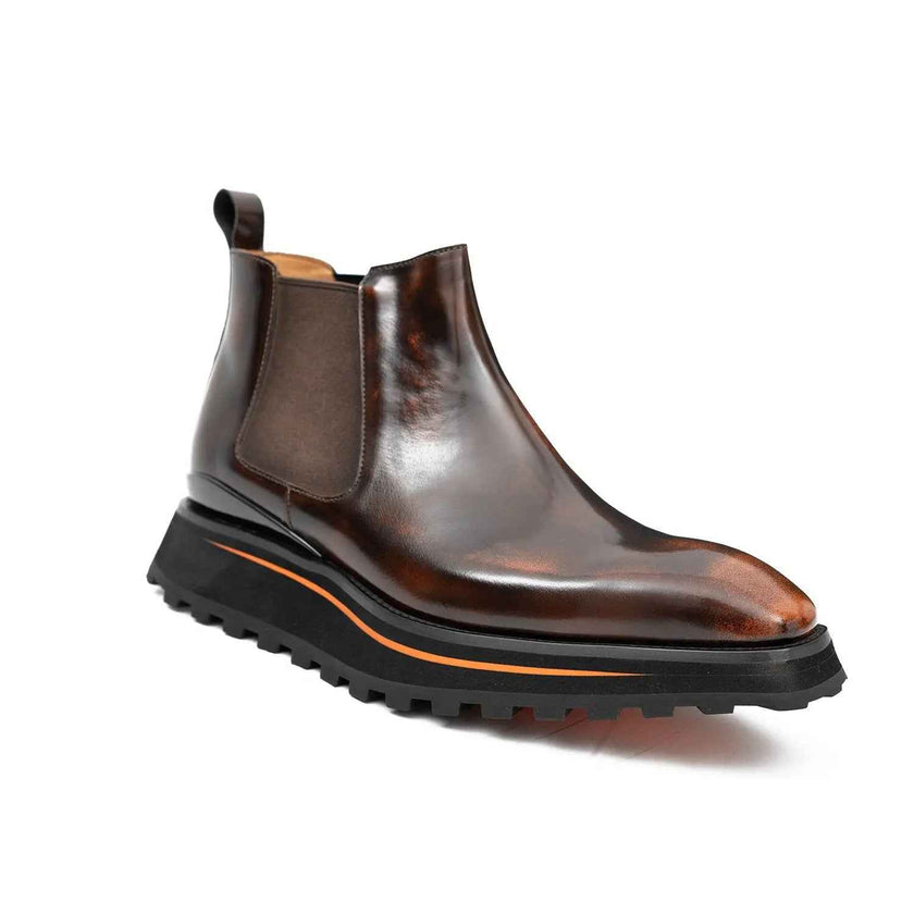 Foil leather Thick-Soled Chelsea Boot 2898KD Brown