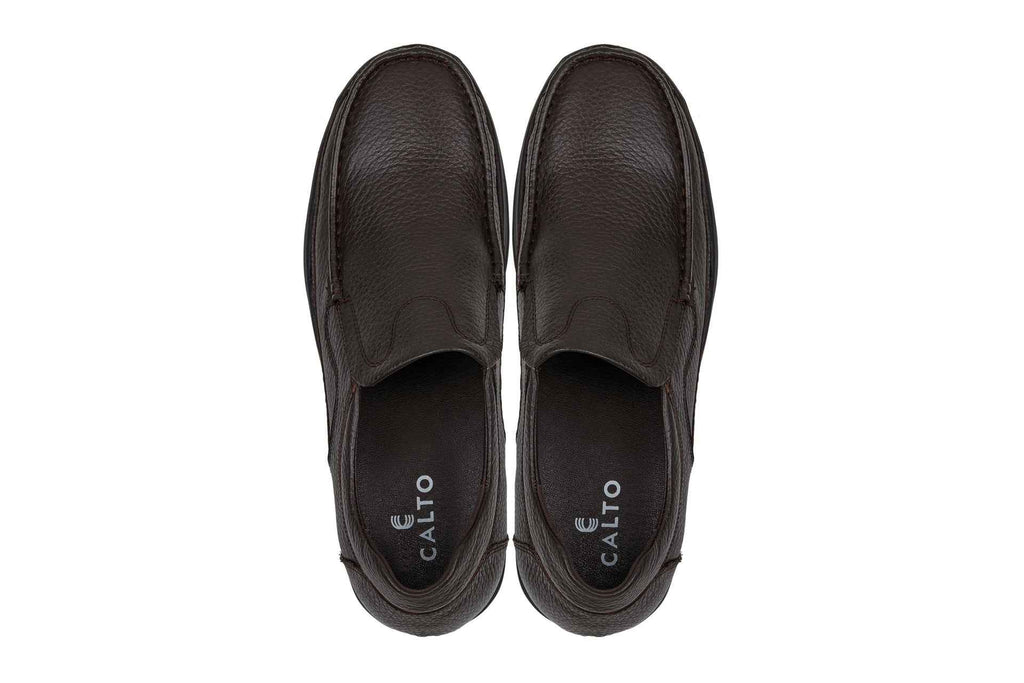 CALTO - G1823 - 3 Inches Taller (Brown) - Lightweight Slip-On Loafer Dress Shoes