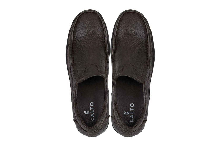 CALTO - G1823 - 3 Inches Taller (Brown) - Lightweight Slip-On Loafer Dress Shoes