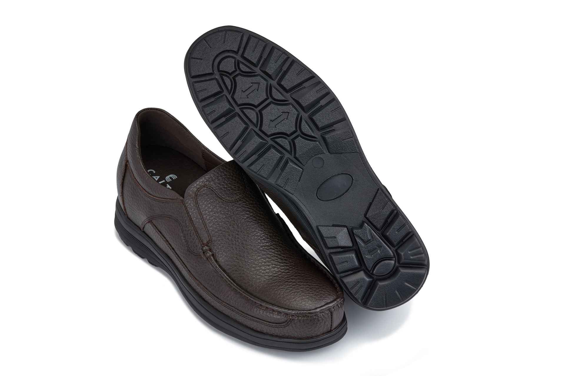 CALTO - G1823 - 3 Inches Taller (Brown) - Lightweight Slip-On Loafer Dress Shoes