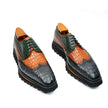 Genuine Crocodile Leather Handmade Grey Brown Brogue Shoes