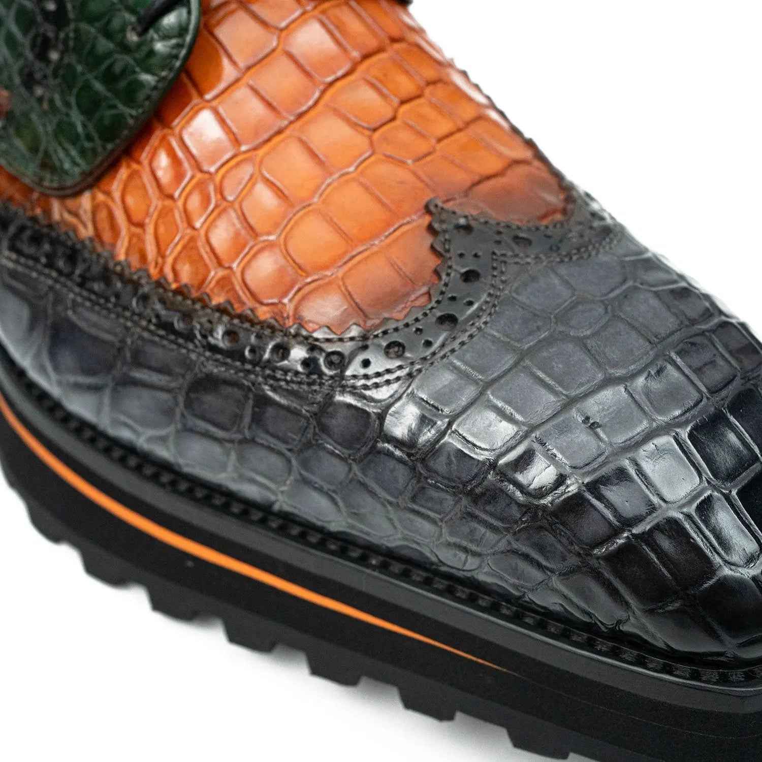 Genuine Crocodile Leather Handmade Grey Brown Brogue Shoes