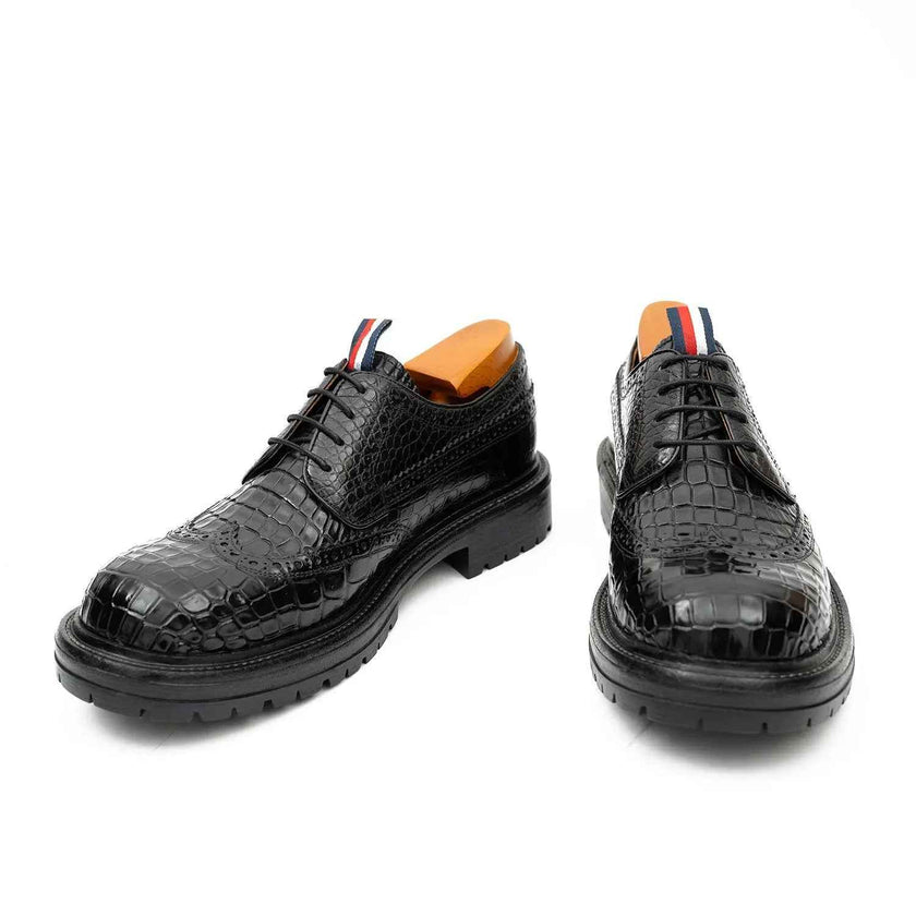 Genuine Crocodile Leather Men's Derby Brogues Black