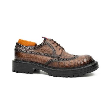 Genuine Crocodile Leather Men's Derby Brogues Coffee