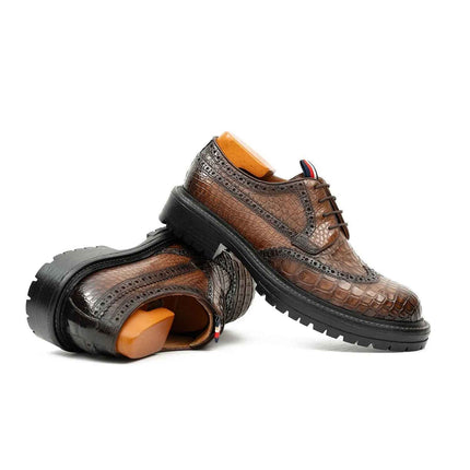 Genuine Crocodile Leather Men's Derby Brogues Coffee