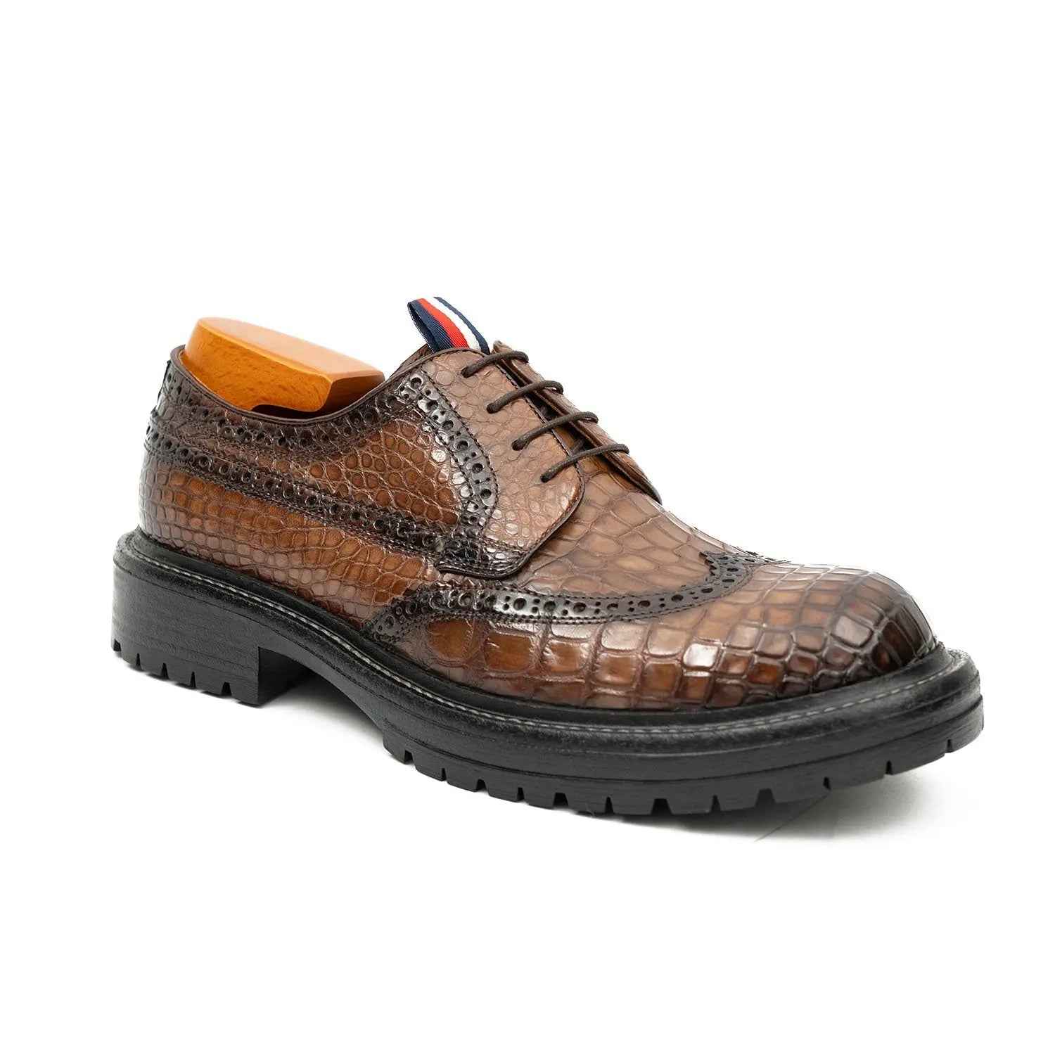 Genuine Crocodile Leather Men's Derby Brogues Coffee