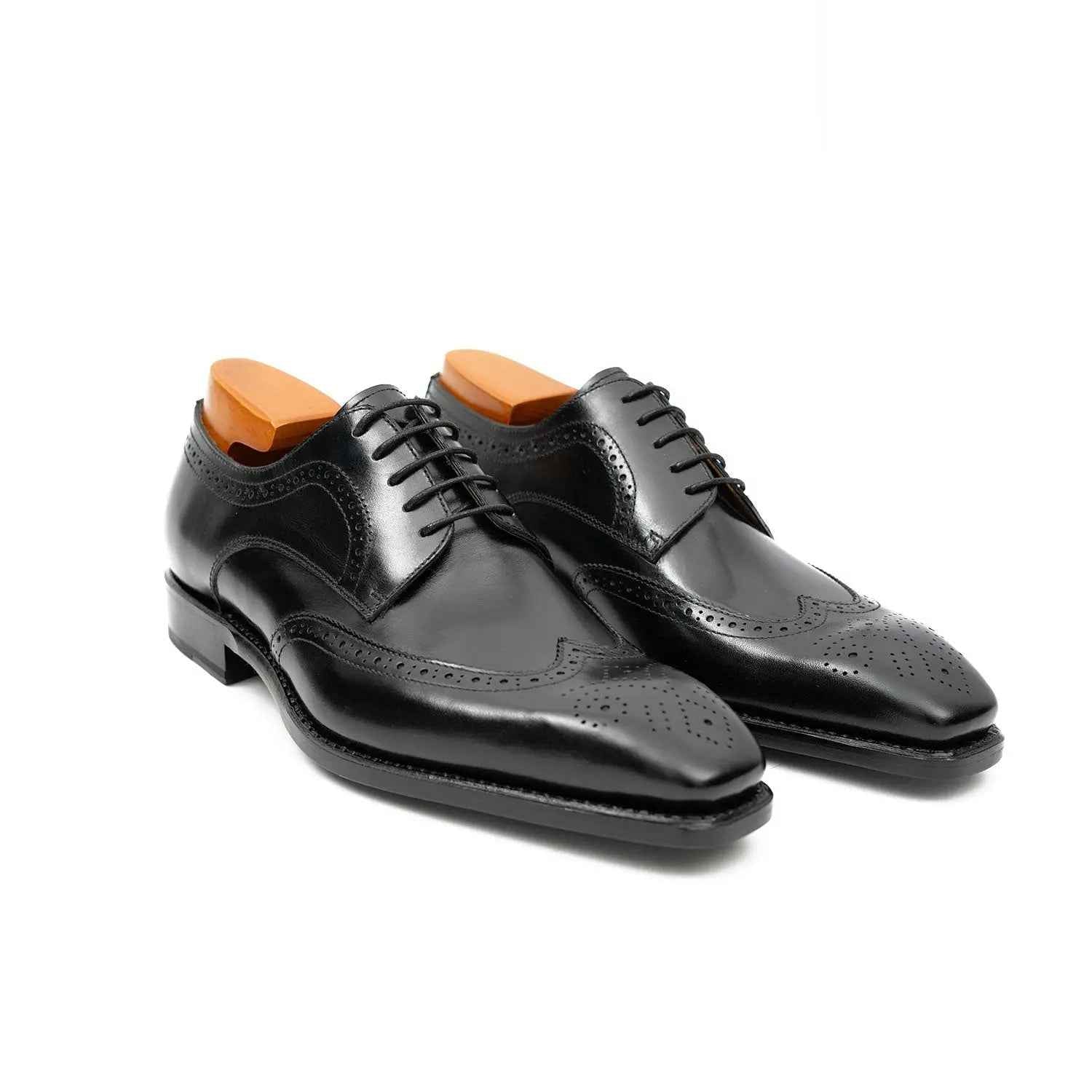 Goodyear welt derby shoes Brogue style Black