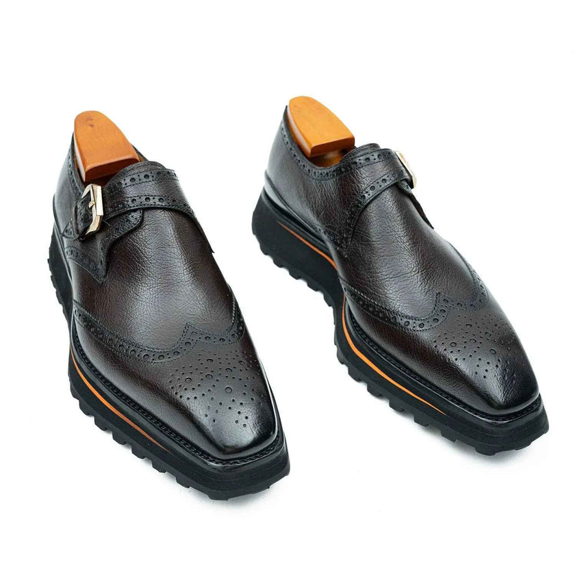 Grain of Tumbled Kangaroo Leather Monk Shoes