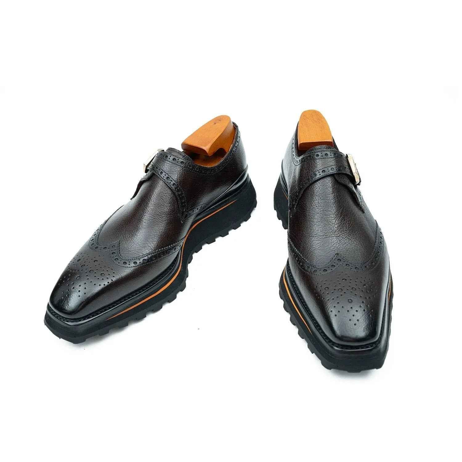 Grain of Tumbled Kangaroo Leather Monk Shoes