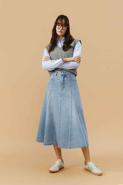 Monica Swing Denim Midi Skirt HJ806