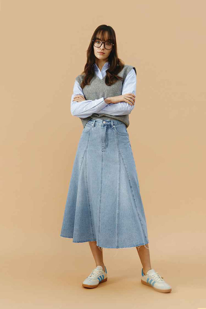 Monica Swing Denim Midi Skirt HJ806