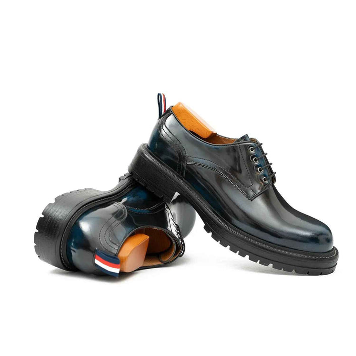Handcrafted Big Toe Derby Shoes with Thick Sole  Blue