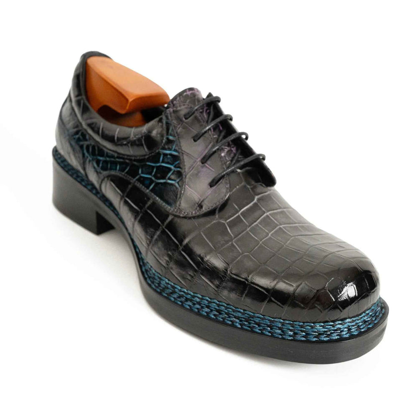 Handcrafted Nile Crocodile Derby Shoes Norwegian Stitch