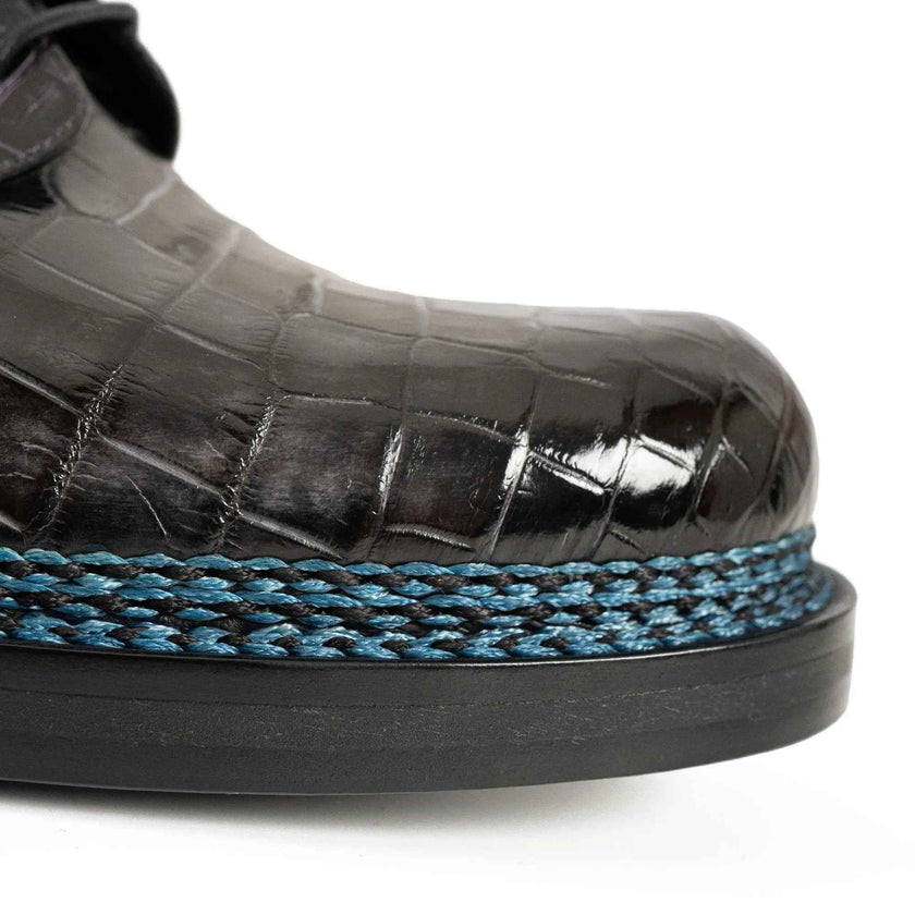 Handcrafted Nile Crocodile Derby Shoes Norwegian Stitch