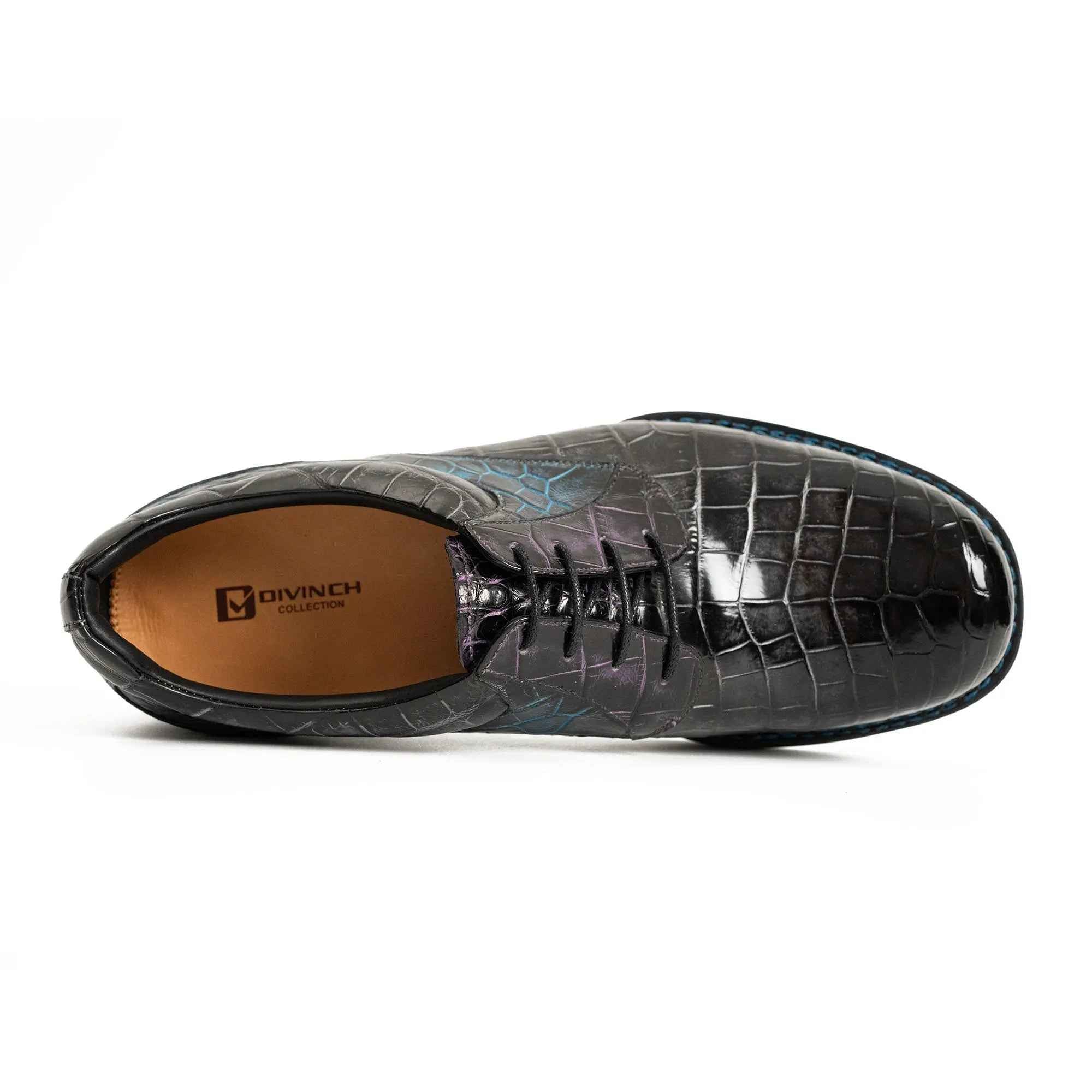 Handcrafted Nile Crocodile Derby Shoes Norwegian Stitch