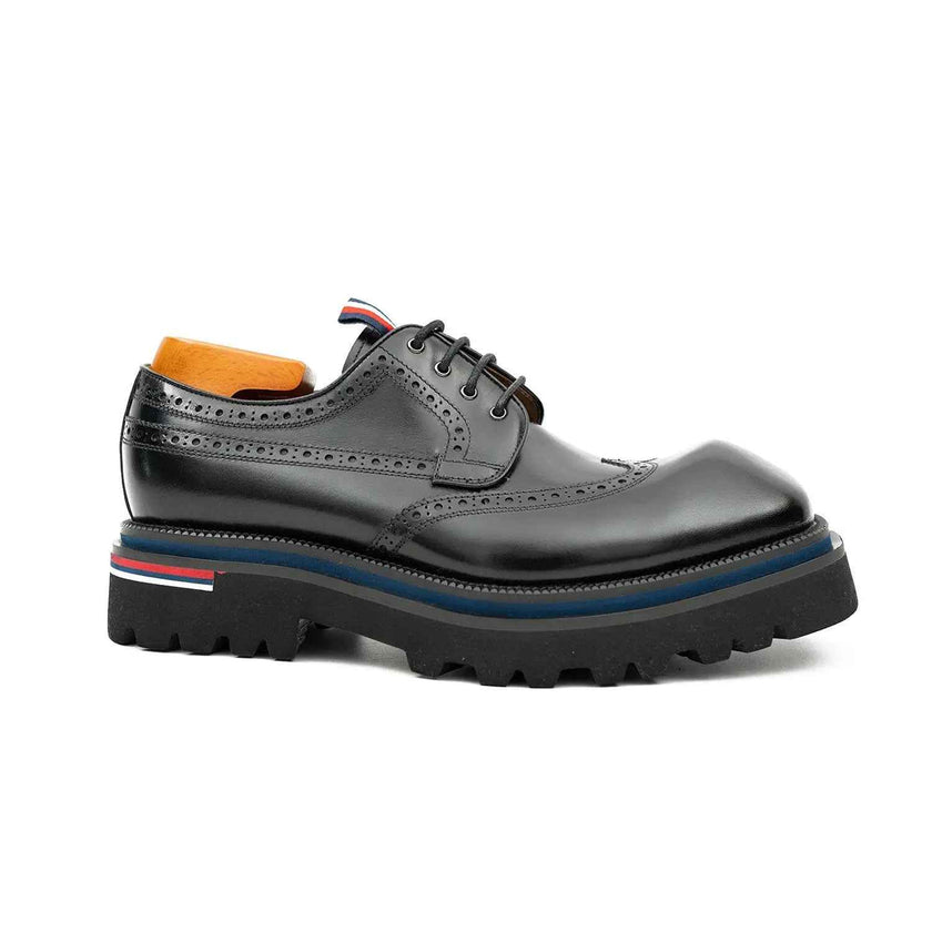 Handcrafted Square Toe Brogue Shoes with Thick Sole Black