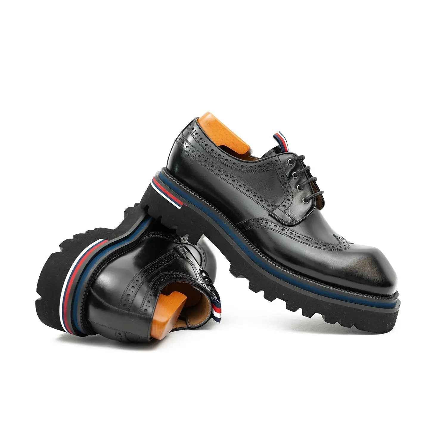 Handcrafted Square Toe Brogue Shoes with Thick Sole Black