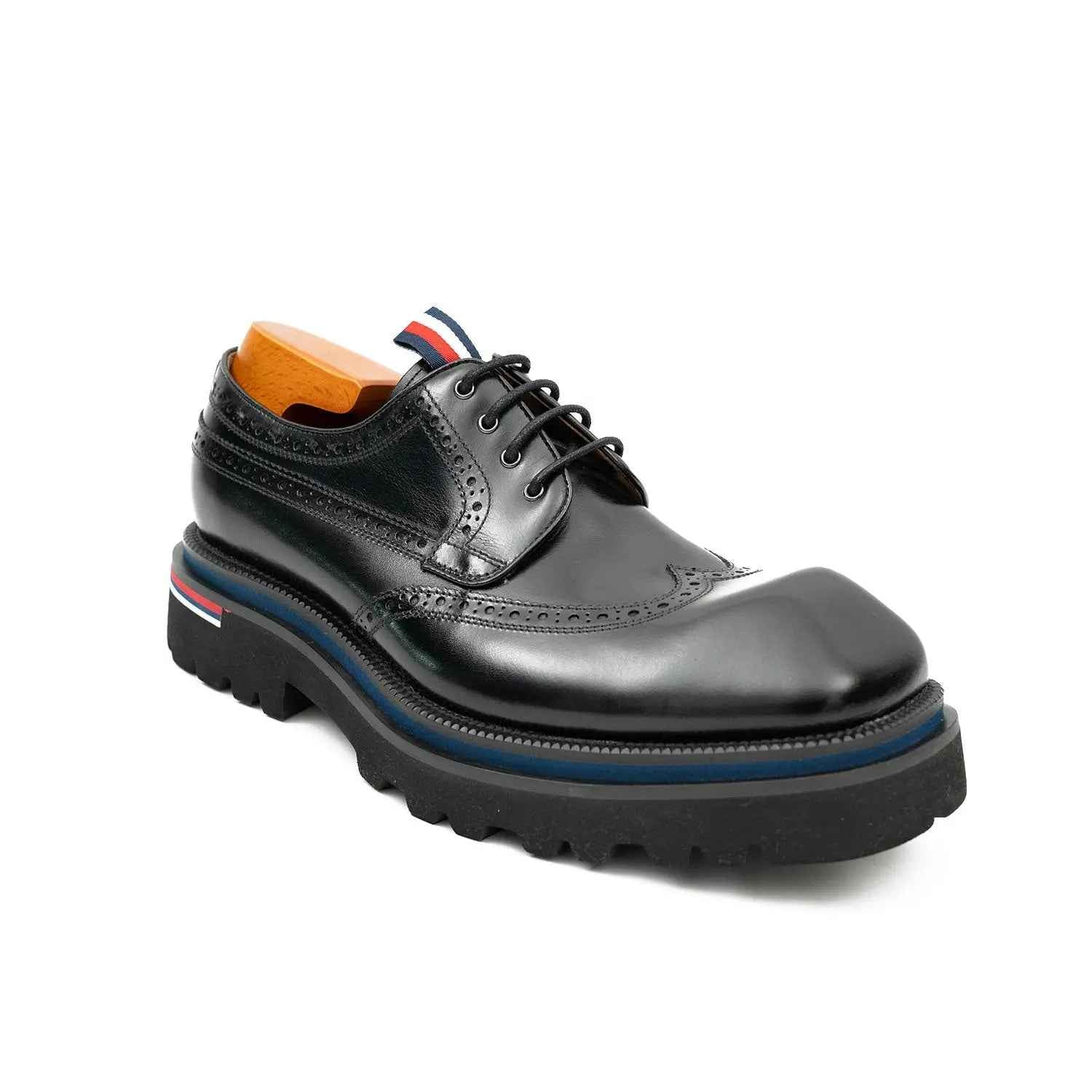 Handcrafted Square Toe Brogue Shoes with Thick Sole Black