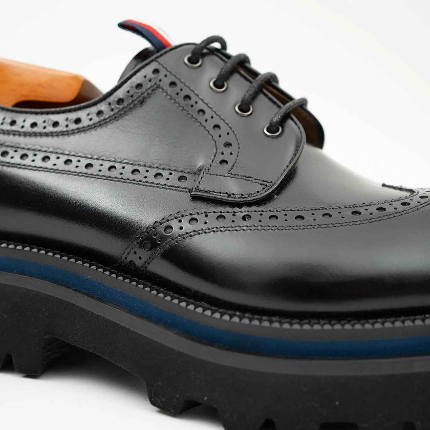 Handcrafted Square Toe Brogue Shoes with Thick Sole Black
