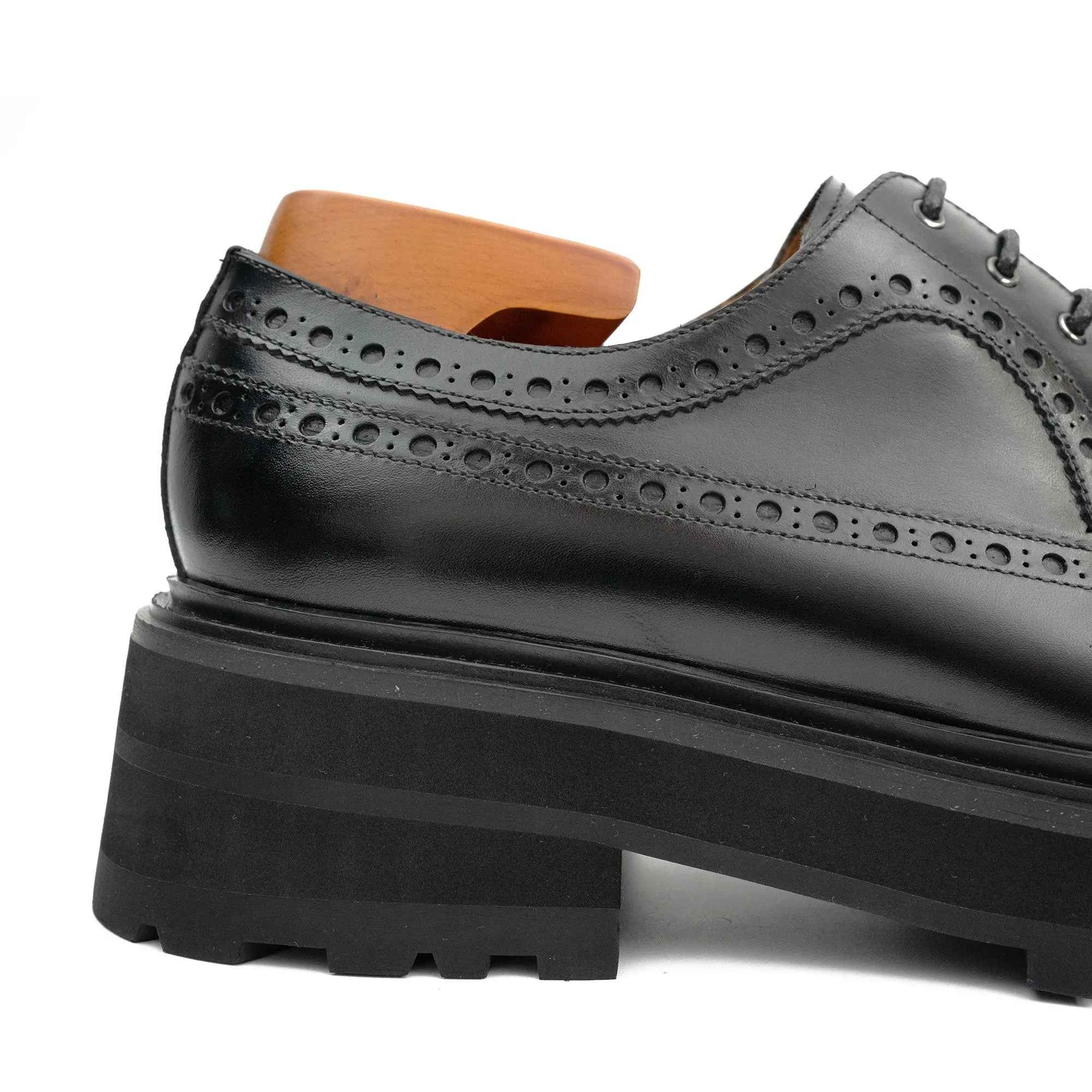 Handmade Chunky - sole Brogue Shoes Black