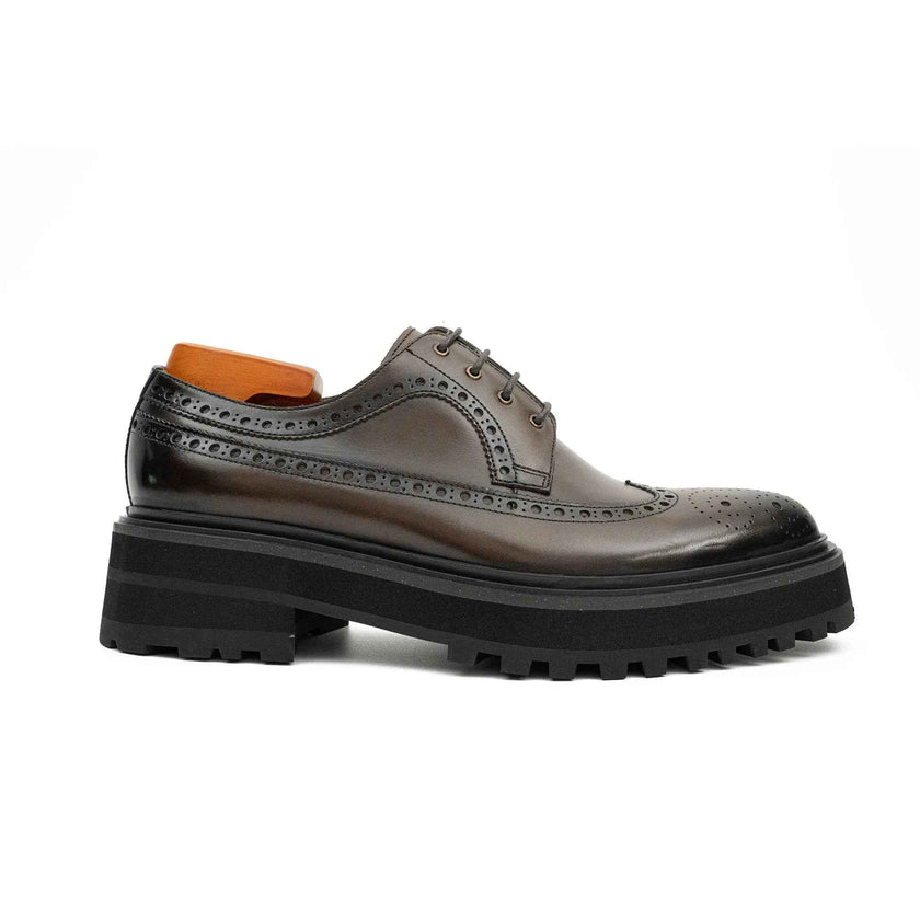 Handmade Chunky - sole Brogue Shoes Coffee
