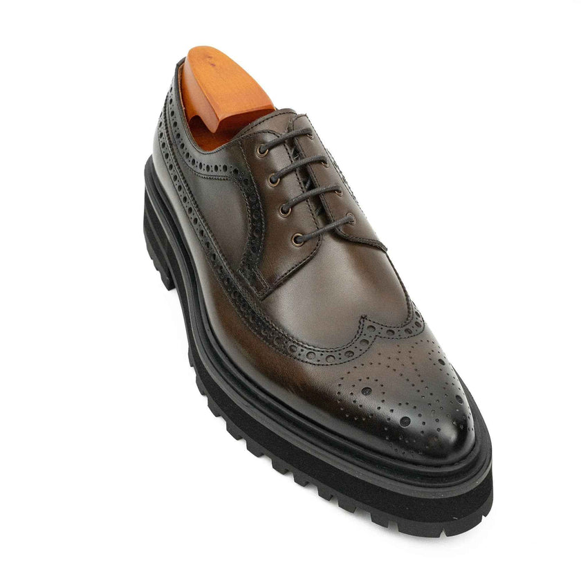 Handmade Chunky - sole Brogue Shoes Coffee