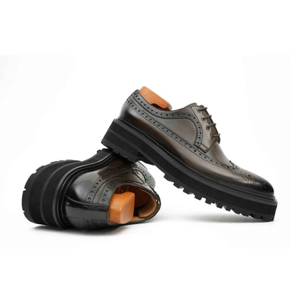 Handmade Chunky - sole Brogue Shoes Coffee