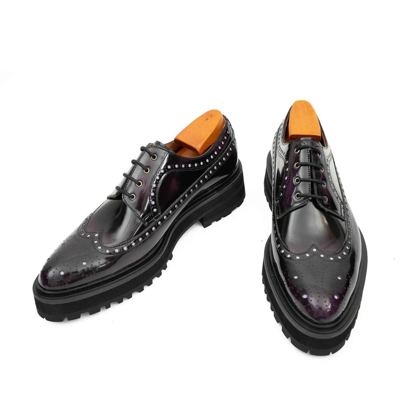 Handmade Chunky - sole Brogue Shoes Purple