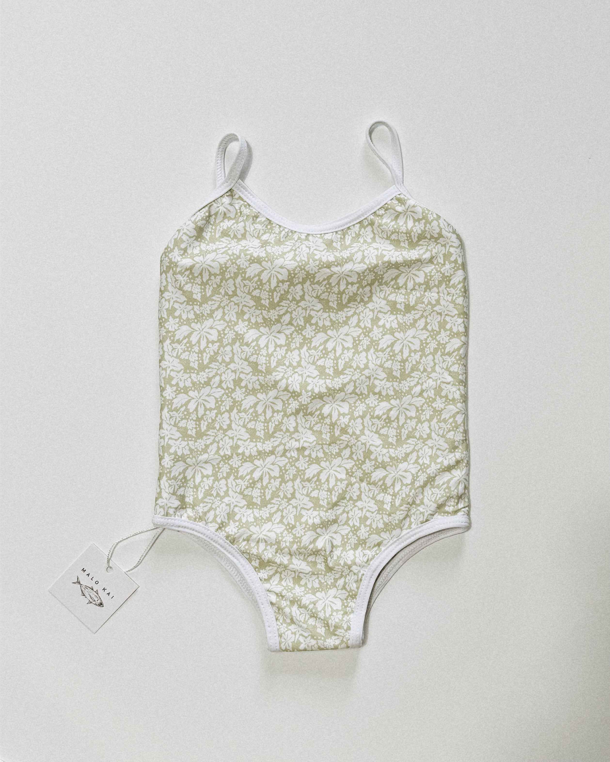 Millie One Piece Kids Swimsuit - Green Hibiscus